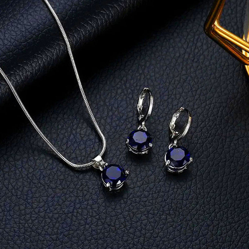 Silver Plated CZ Stone-Studded Colorful Anti Tarnish Pendant Set