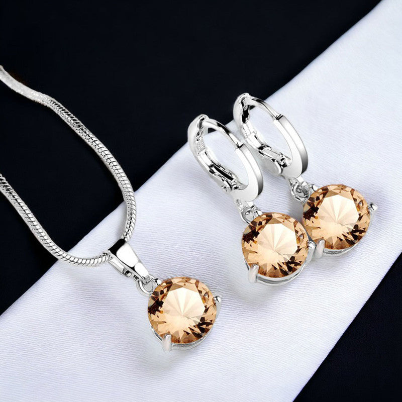 Silver Plated CZ Stone-Studded Colorful Anti Tarnish Pendant Set