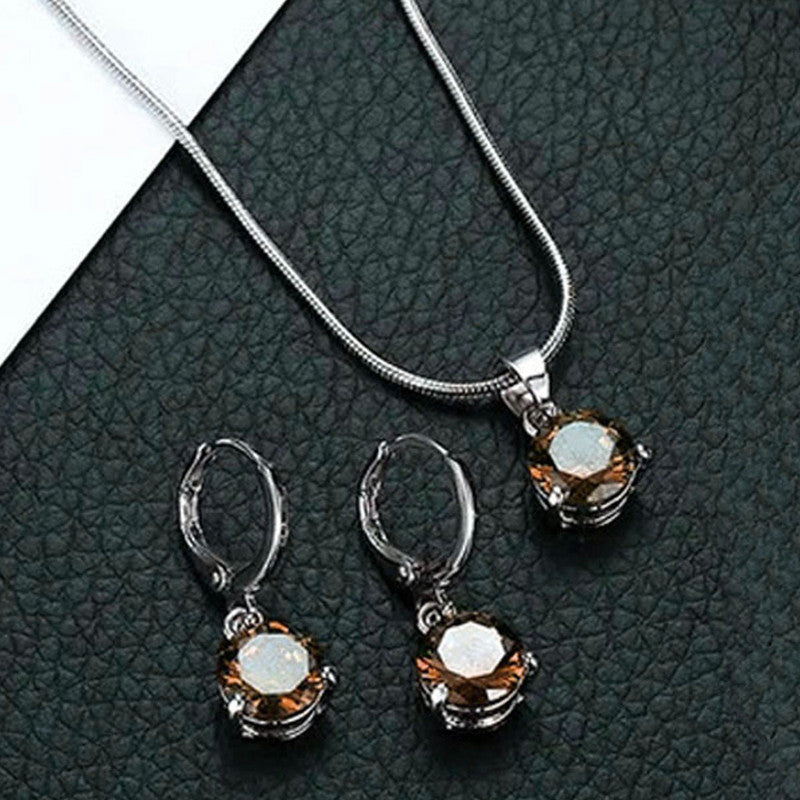 Silver Plated CZ Stone-Studded Colorful Anti Tarnish Pendant Set