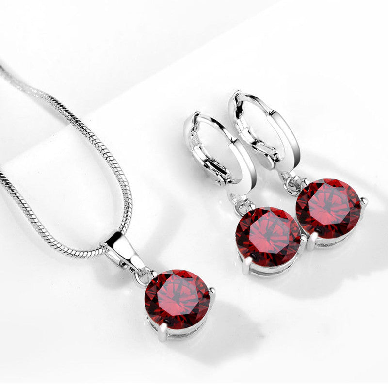 Silver Plated CZ Stone-Studded Colorful Anti Tarnish Pendant Set