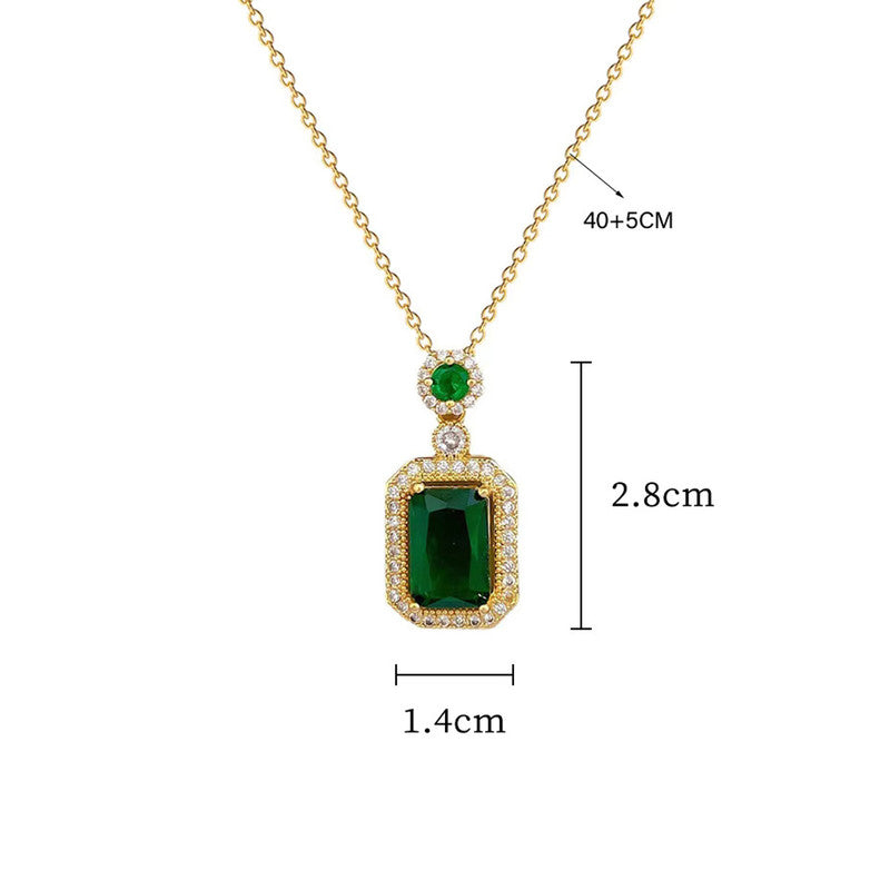 Gold Plated Elegant Emerald Geometric Pendant Set