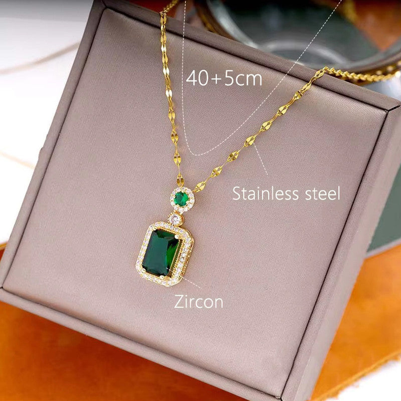 Gold Plated Elegant Emerald Geometric Pendant Set