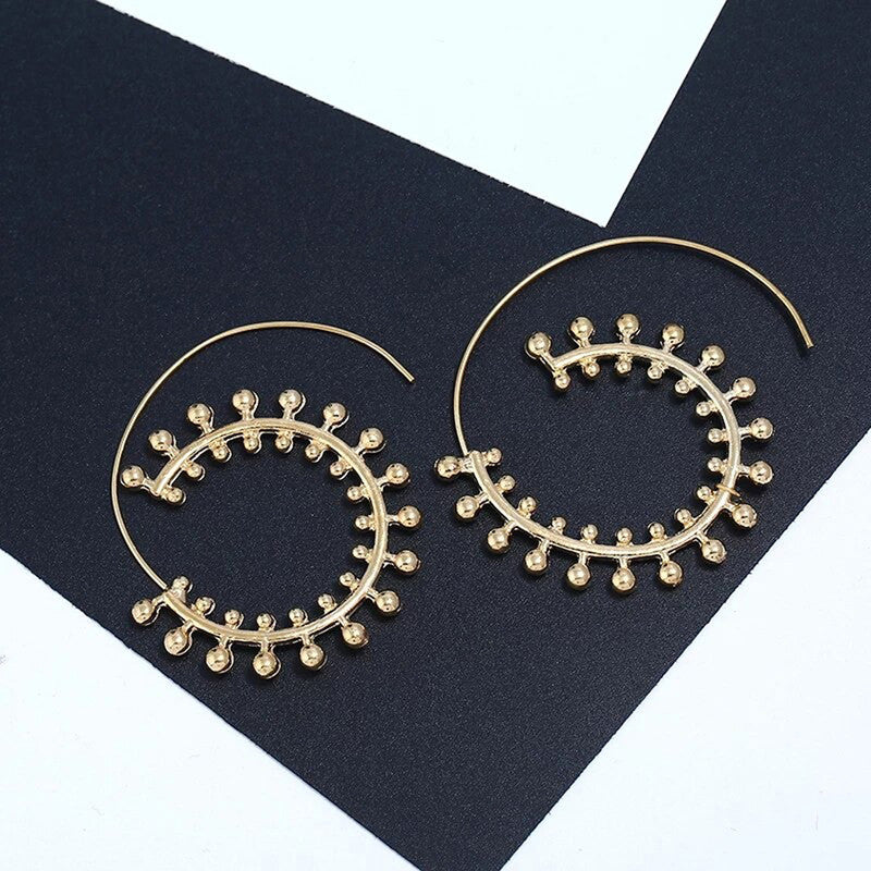 Gold Plated Unique Playful Retro Vintage Look Hoop Earrings