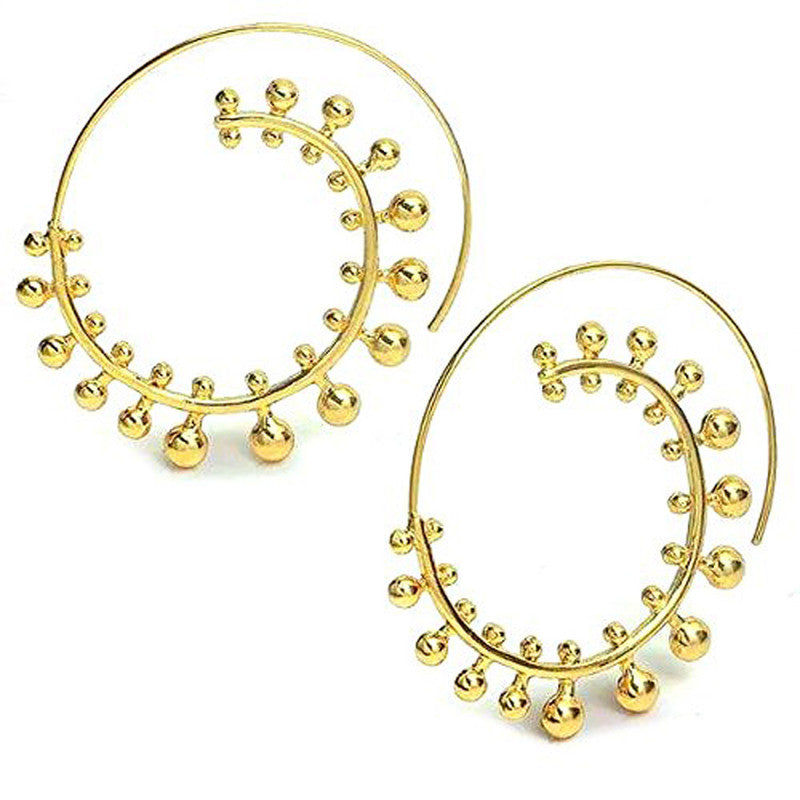 Gold Plated Unique Playful Retro Vintage Look Hoop Earrings