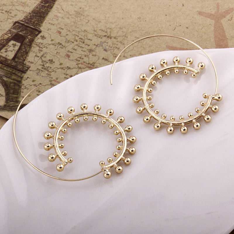 Gold Plated Unique Playful Retro Vintage Look Hoop Earrings