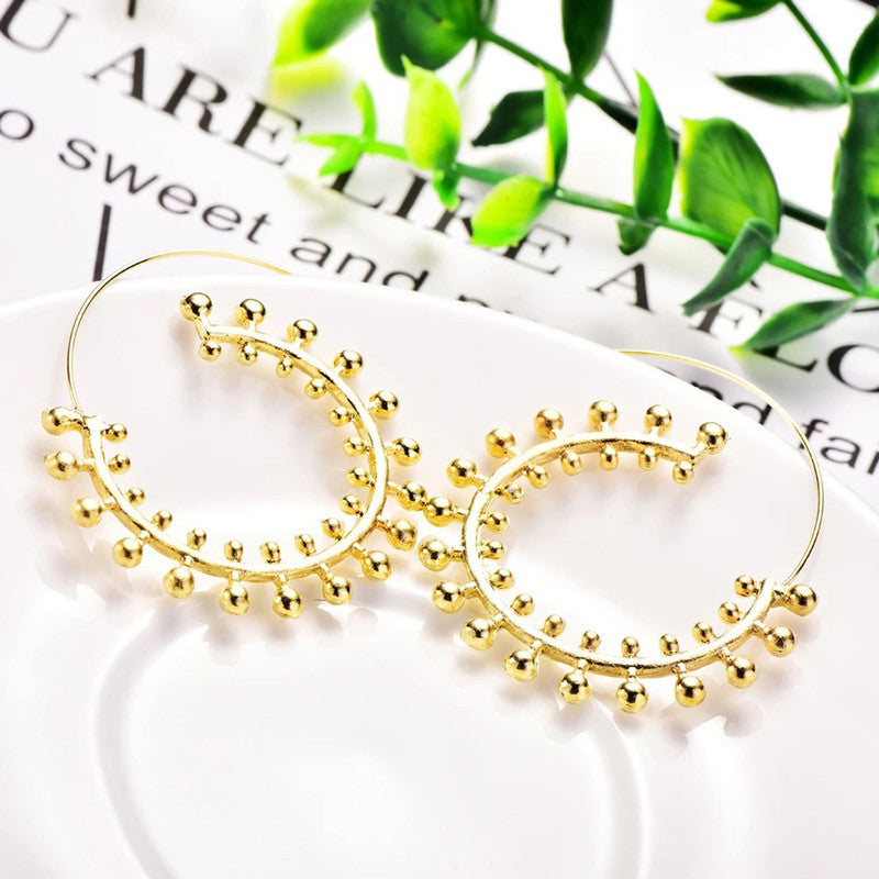 Gold Plated Unique Playful Retro Vintage Look Hoop Earrings