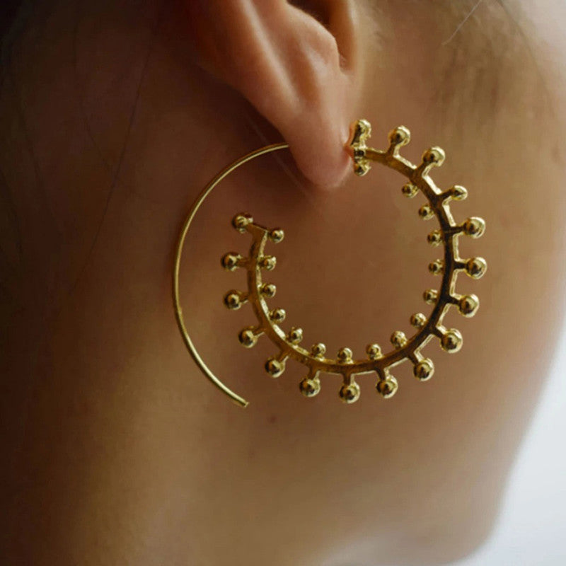 Gold Plated Unique Playful Retro Vintage Look Hoop Earrings