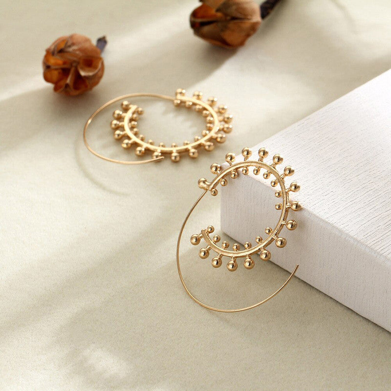 Gold Plated Unique Playful Retro Vintage Look Hoop Earrings