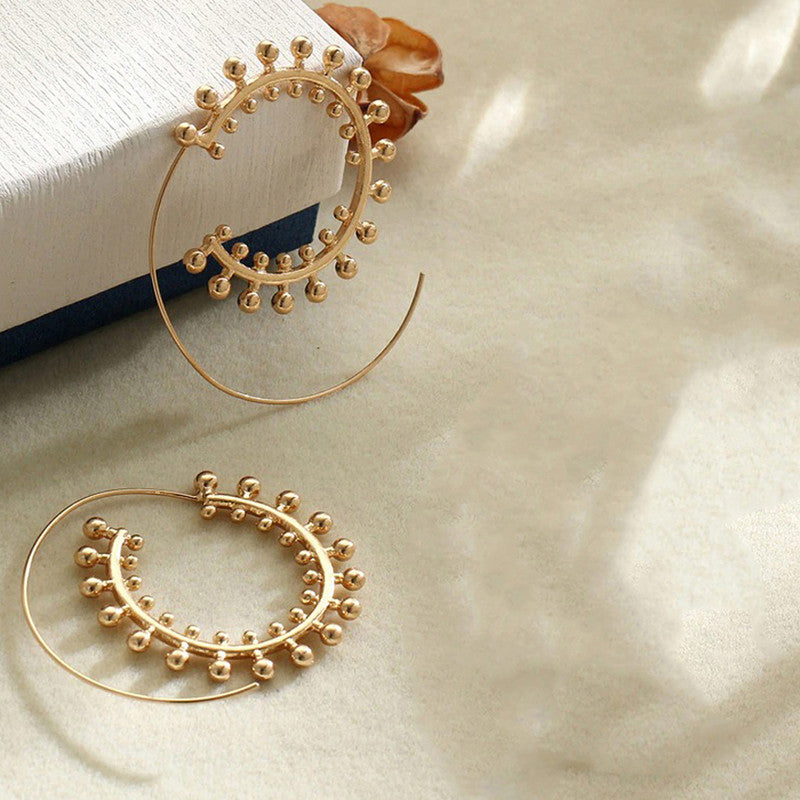 Gold Plated Unique Playful Retro Vintage Look Hoop Earrings