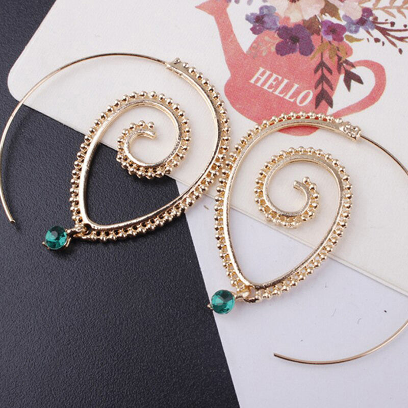 Gold Plated Spiral Unique Waterdrop Dangle Statement Earrings