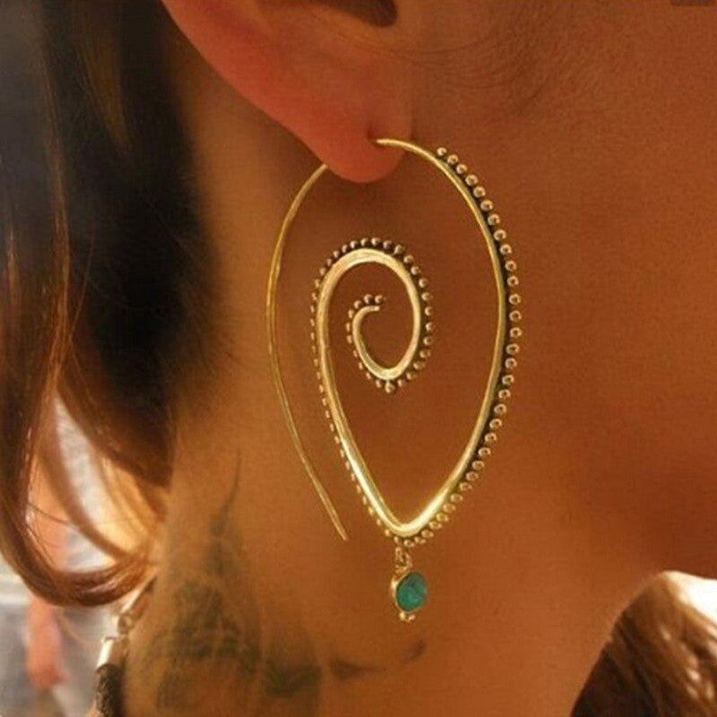 Gold Plated Spiral Unique Waterdrop Dangle Statement Earrings