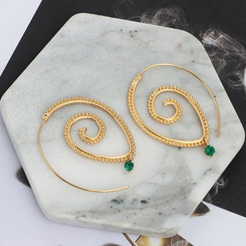 Gold Plated Spiral Unique Waterdrop Dangle Statement Earrings