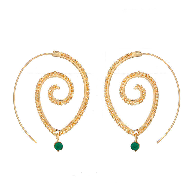 Gold Plated Spiral Unique Waterdrop Dangle Statement Earrings