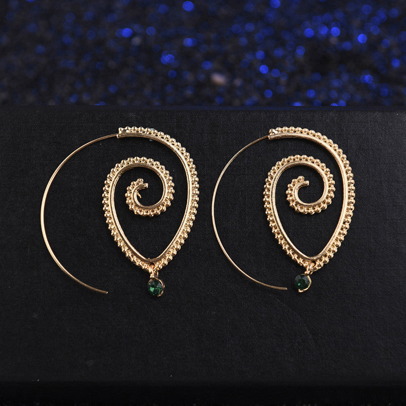 Gold Plated Spiral Unique Waterdrop Dangle Statement Earrings