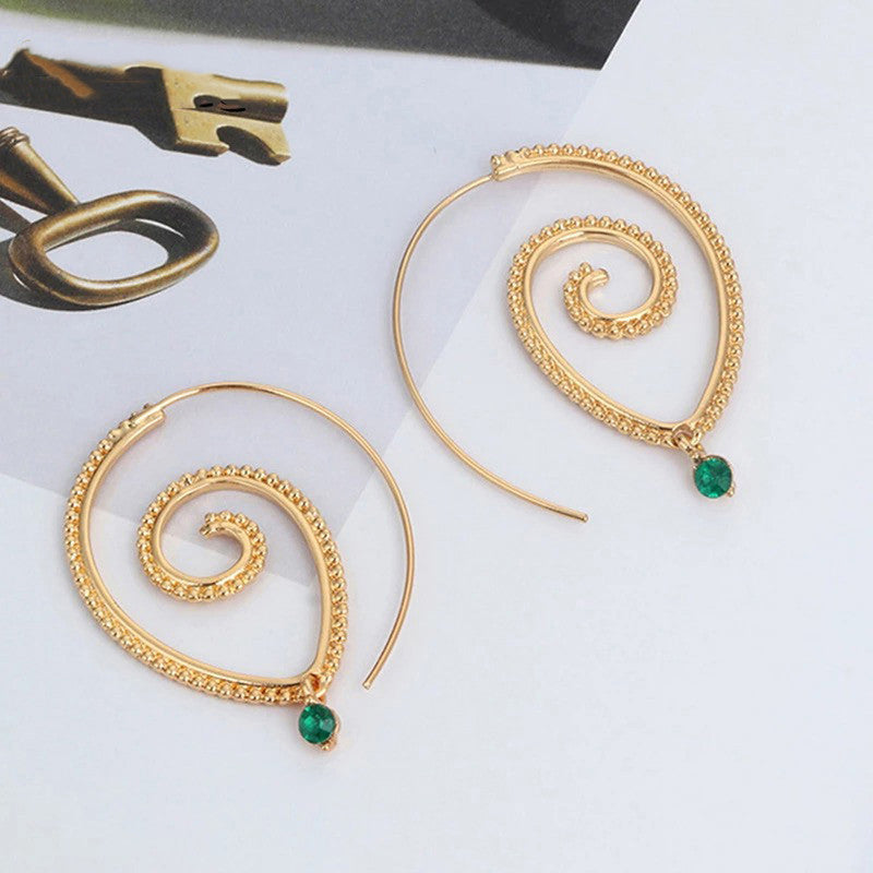 Gold Plated Spiral Unique Waterdrop Dangle Statement Earrings