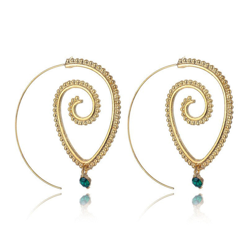 Gold Plated Spiral Unique Waterdrop Dangle Statement Earrings