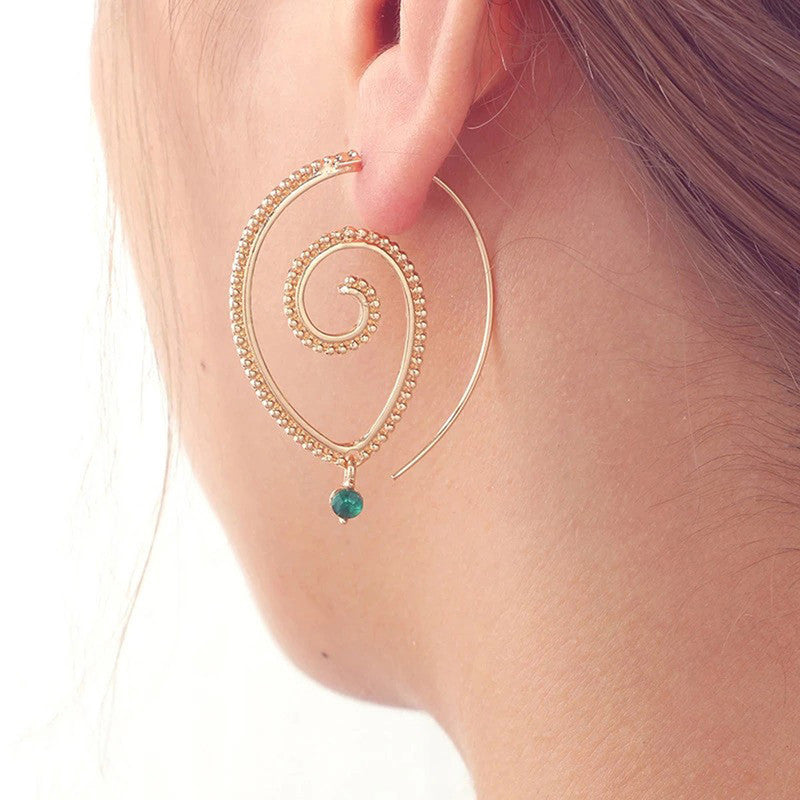 Gold Plated Spiral Unique Waterdrop Dangle Statement Earrings