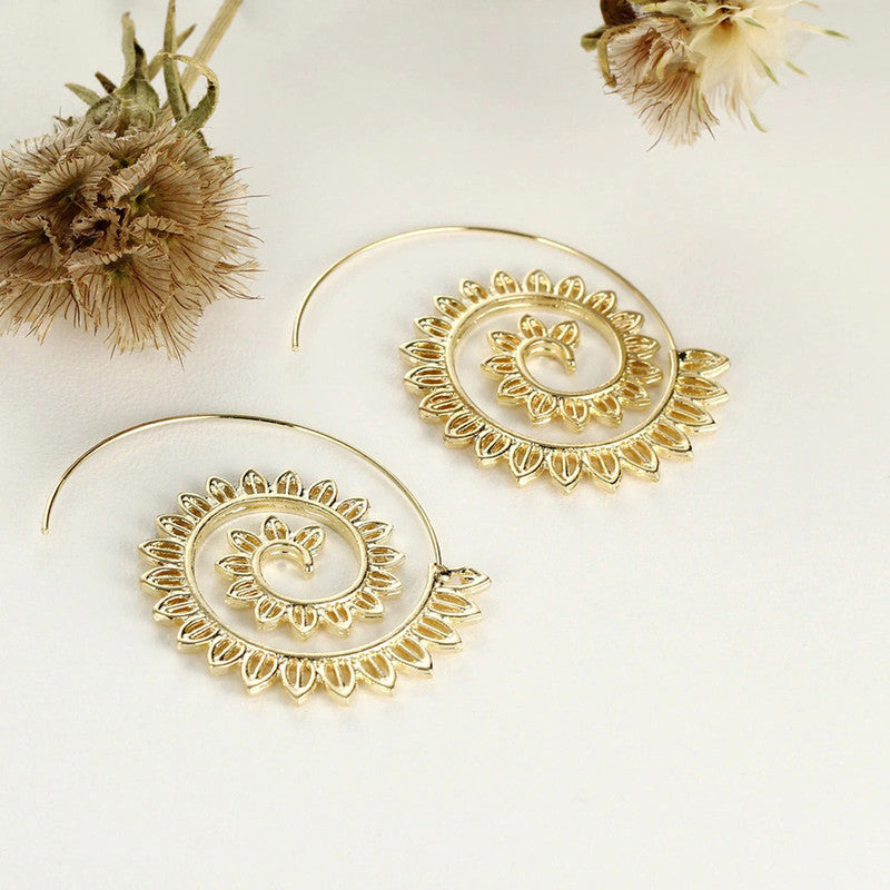 Spiral Gold Plated Circular Hoop Earrings