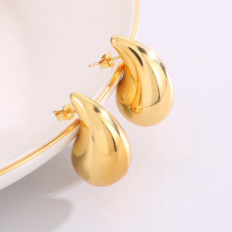 18K Gold Plated Glossy Chunky Dome Drop Earrings