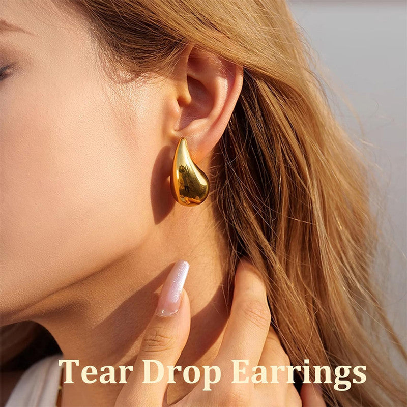 18K Gold Plated Glossy Chunky Dome Drop Earrings