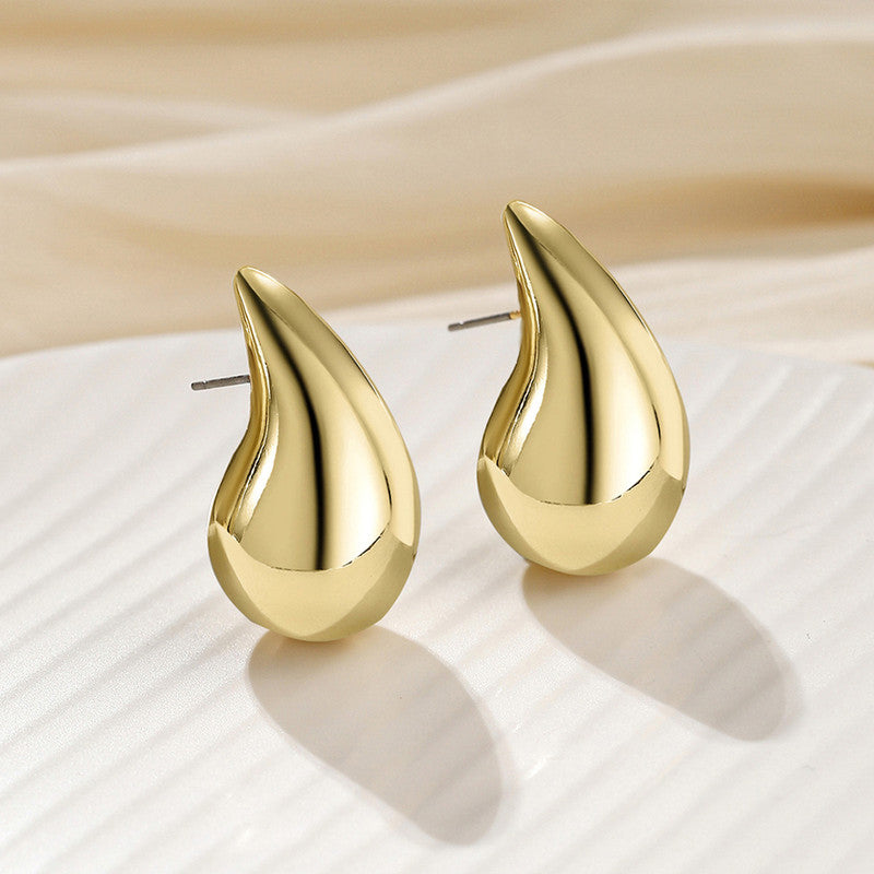 18K Gold Plated Glossy Chunky Dome Drop Earrings