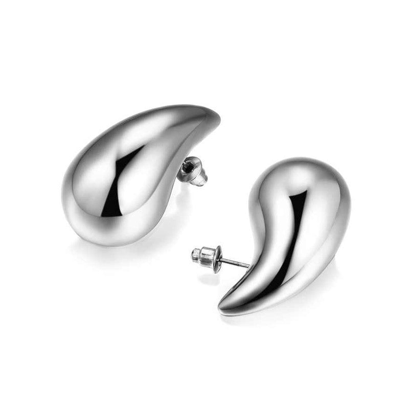 Silver Plated Glossy Chunky Dome Drop Earrings