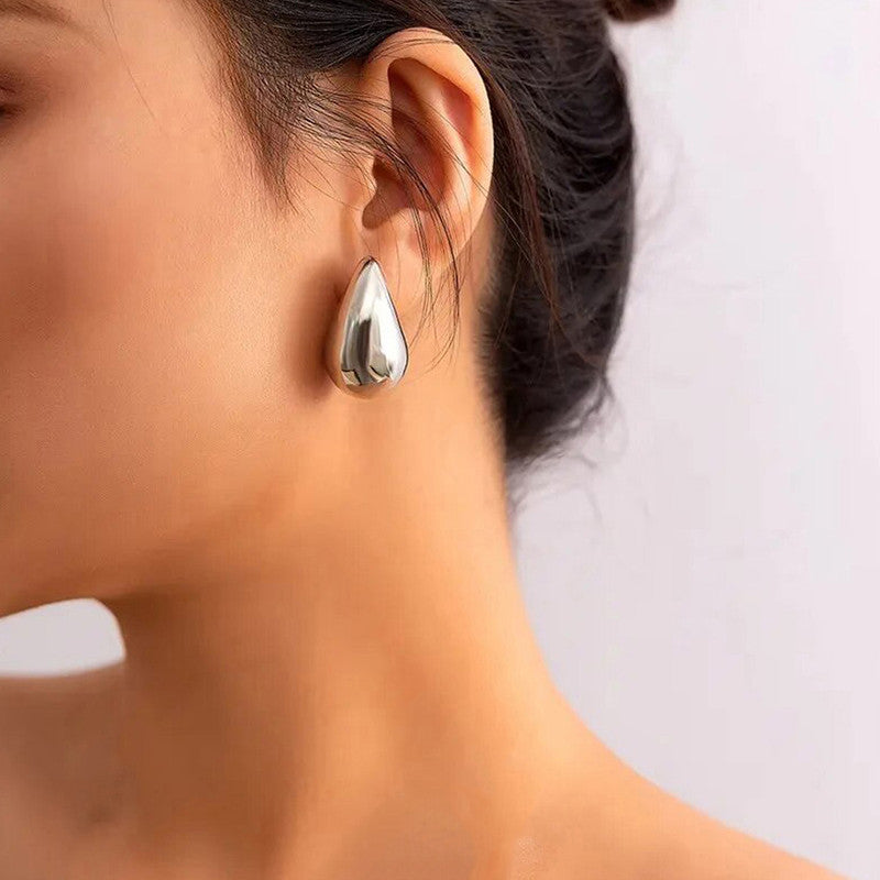 Silver Plated Glossy Chunky Dome Drop Earrings