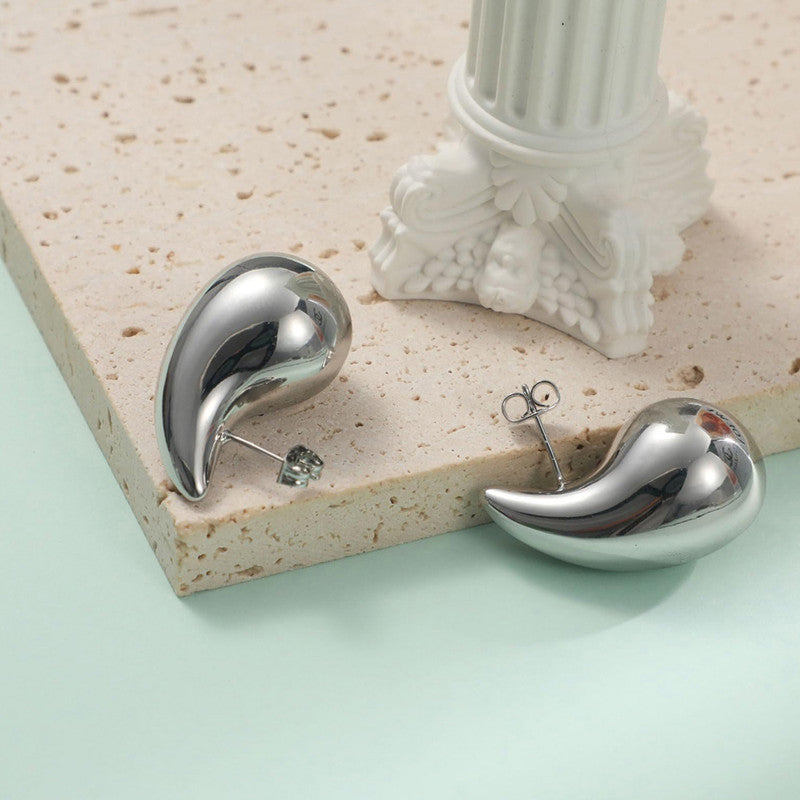 Silver Plated Glossy Chunky Dome Drop Earrings