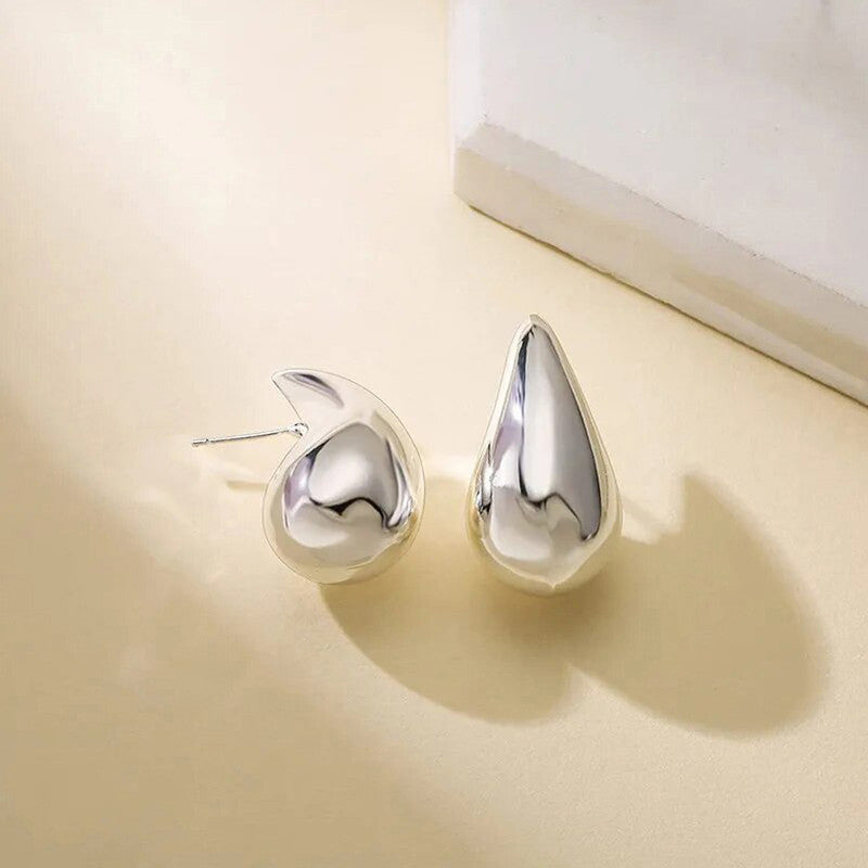 Silver Plated Glossy Chunky Dome Drop Earrings