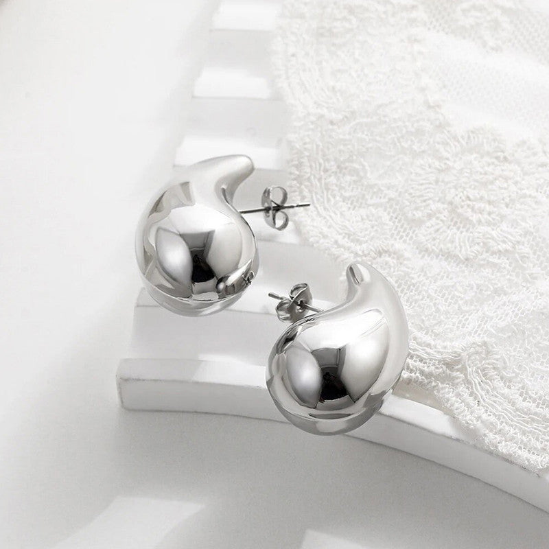 Silver Plated Glossy Chunky Dome Drop Earrings