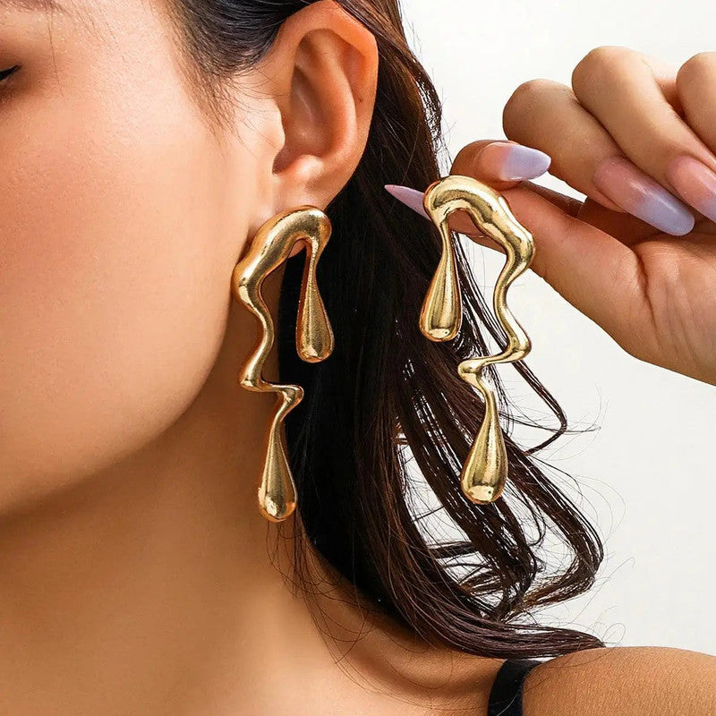 Trending Gold Plated Glossy Chunky Waterdrop Irregular Earrings