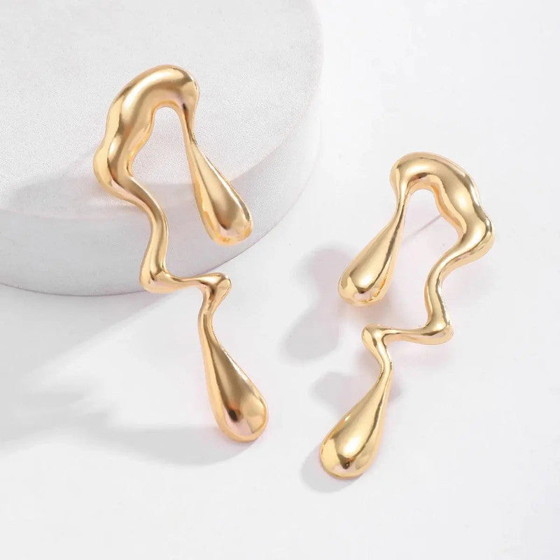 Trending Gold Plated Glossy Chunky Waterdrop Irregular Earrings