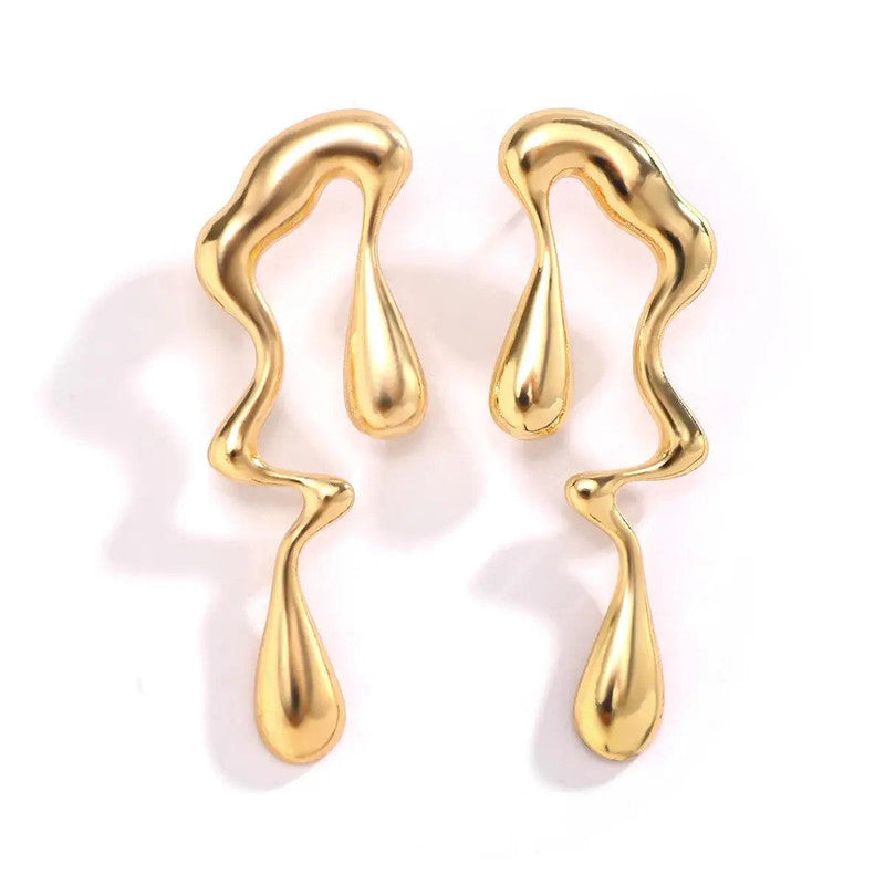 Trending Gold Plated Glossy Chunky Waterdrop Irregular Earrings