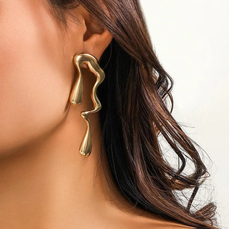 Trending Gold Plated Glossy Chunky Waterdrop Irregular Earrings