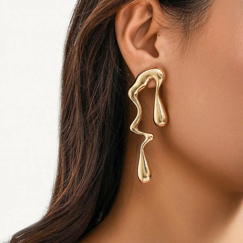 Trending Gold Plated Glossy Chunky Waterdrop Irregular Earrings