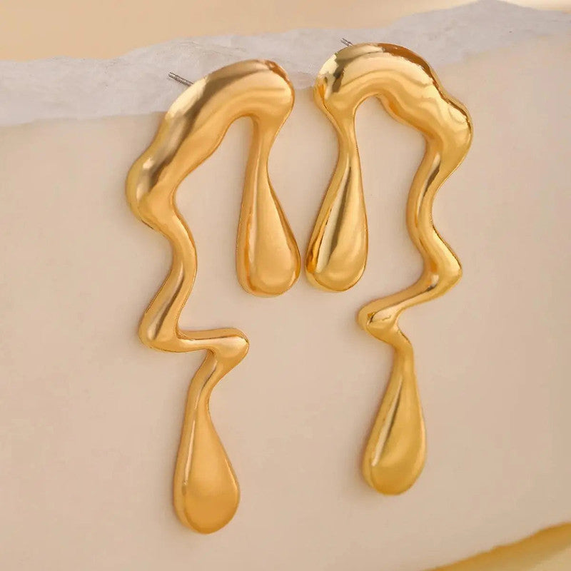 Trending Gold Plated Glossy Chunky Waterdrop Irregular Earrings