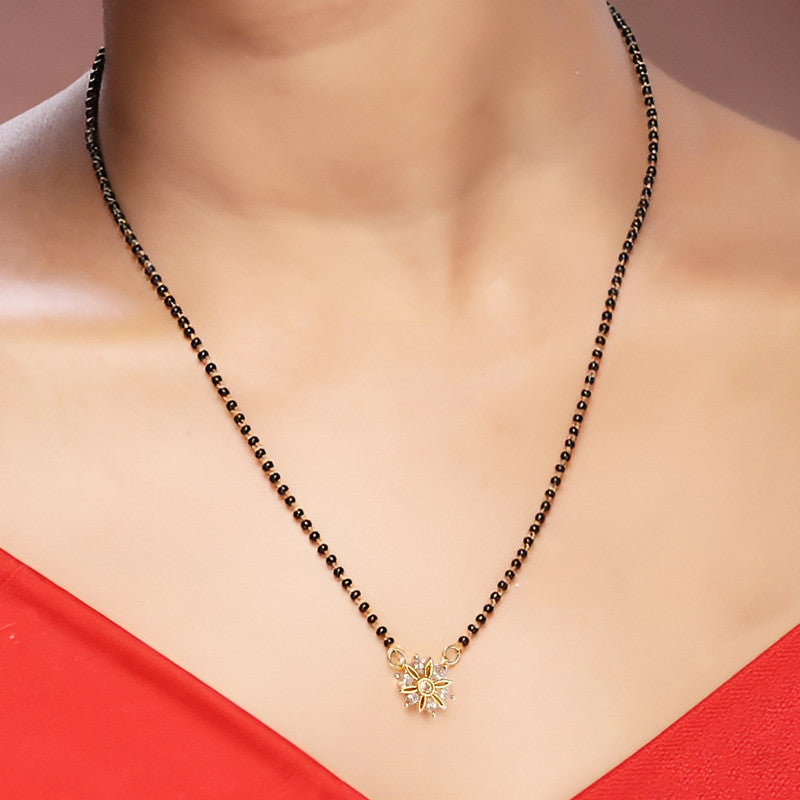 Gold Plated Round Shaped Floral Mangalsutra with Chain for Women