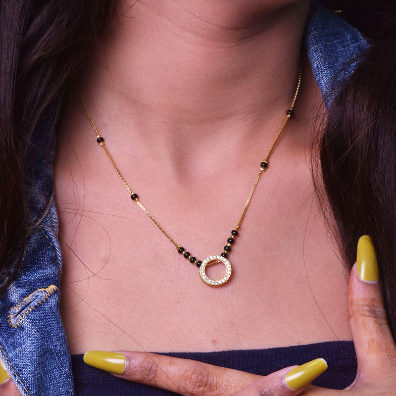 Gold Plated Round Shaped Mangalsutra with Chain for Women