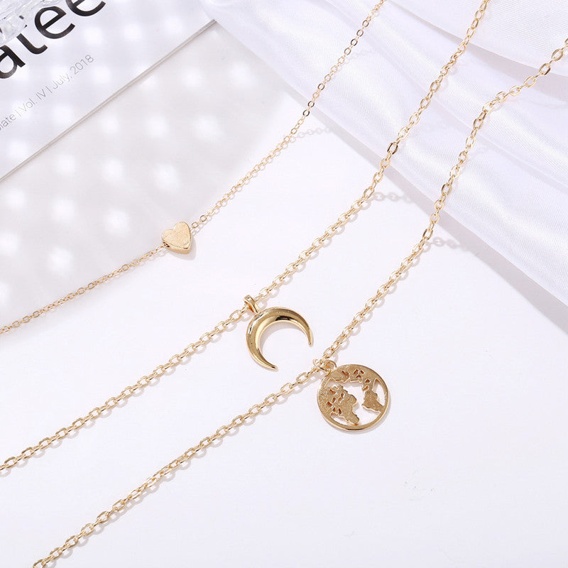 Gold Plated Trending Globe inspired Layered Necklace For Women