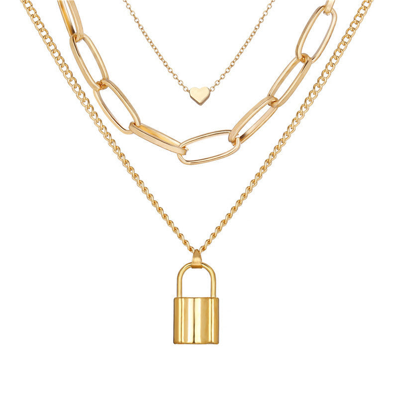 Gold Plated Trending Lock inspired Layered Necklace For Women