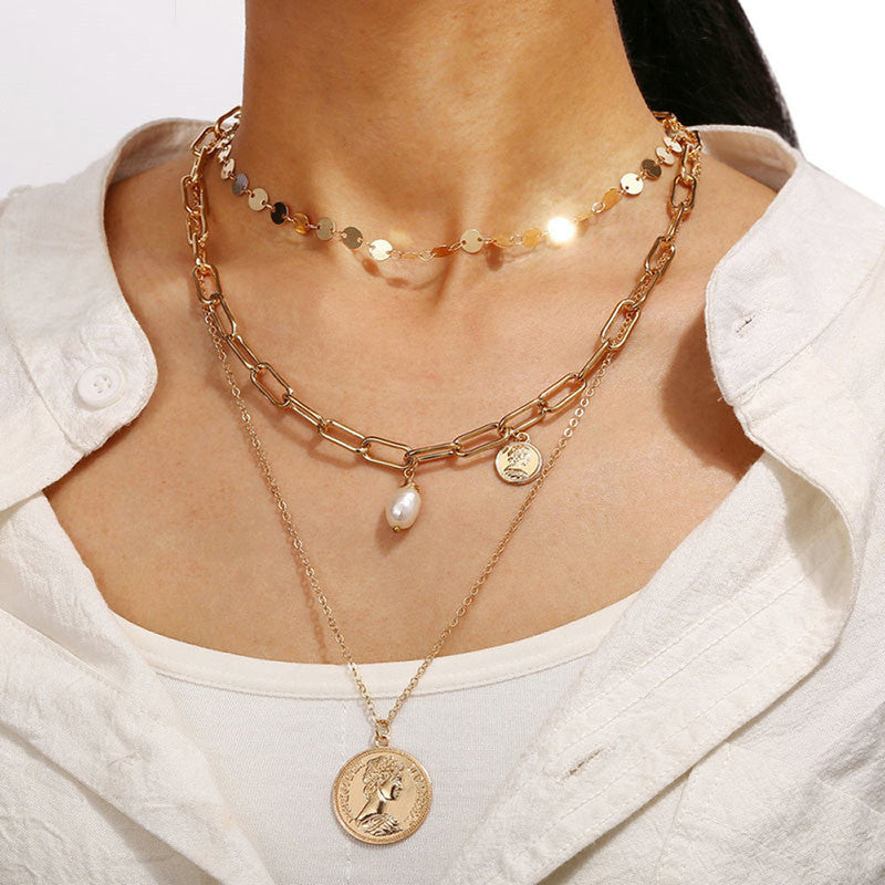 Gold Plated Trending Coin inspired Layered Necklace For Women