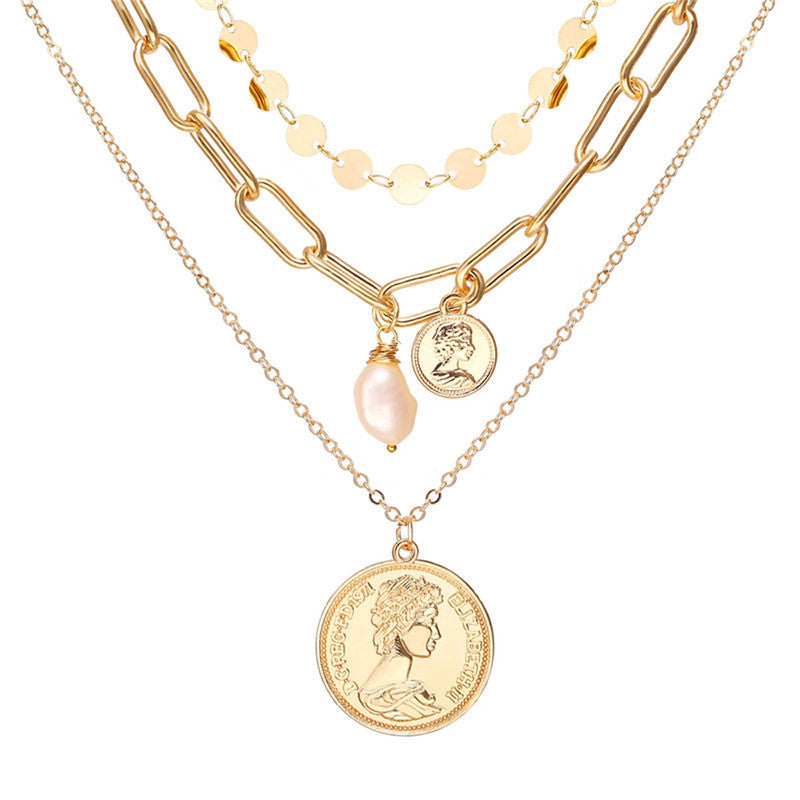 Gold Plated Trending Coin inspired Layered Necklace For Women