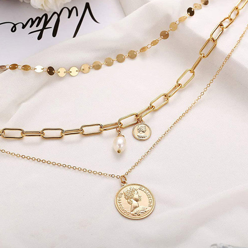 Gold Plated Trending Coin inspired Layered Necklace For Women