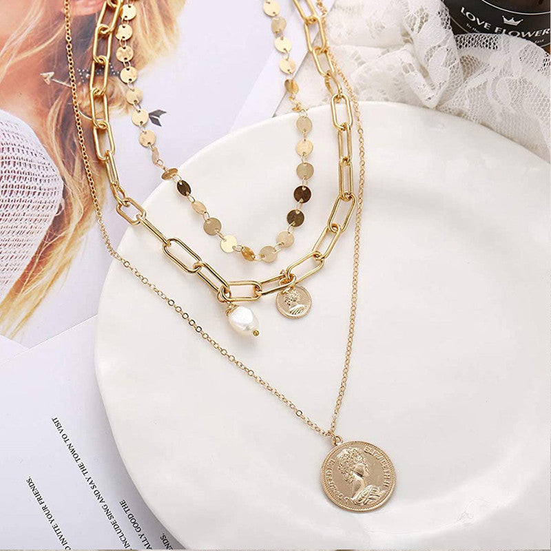 Gold Plated Trending Coin inspired Layered Necklace For Women