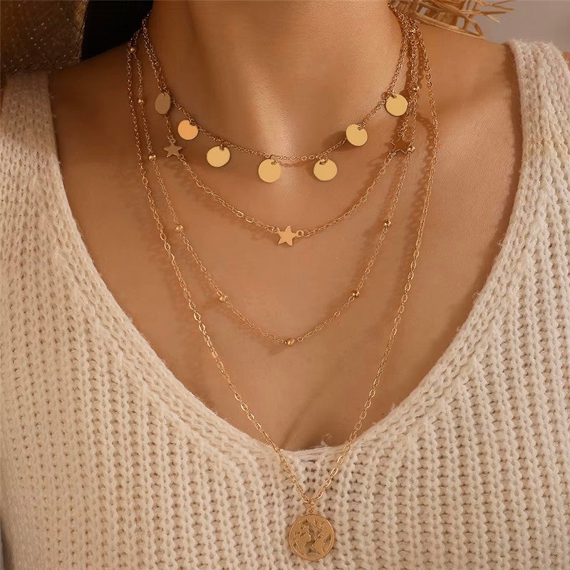 Gold Plated Trending Globe inspired Layered Necklace For Women