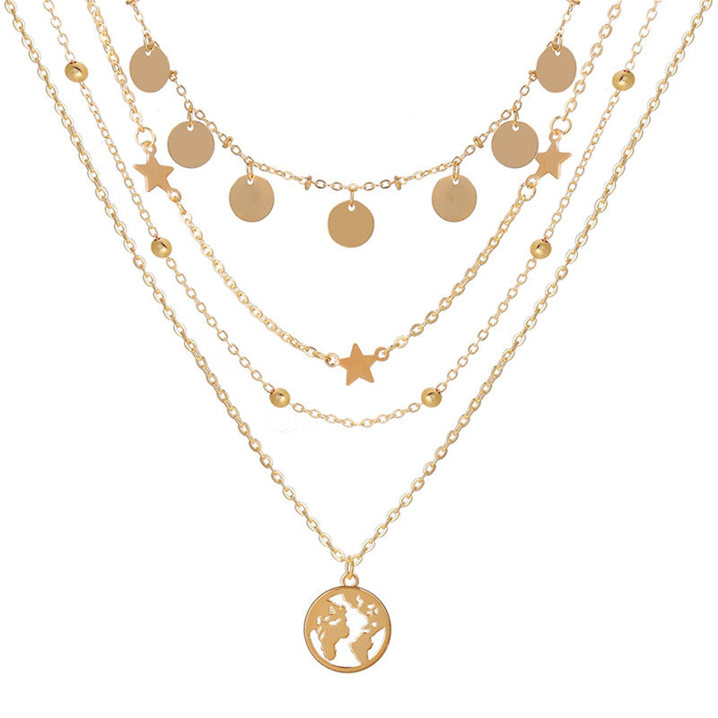 Gold Plated Trending Globe inspired Layered Necklace For Women