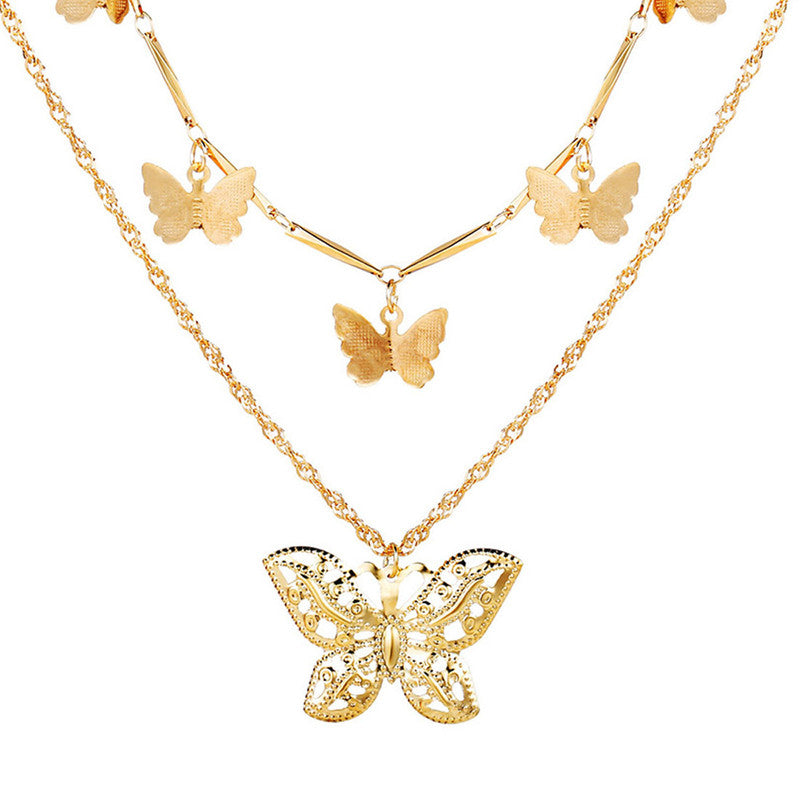 Gold Plated Butterfly inspired Layered Necklace For Women