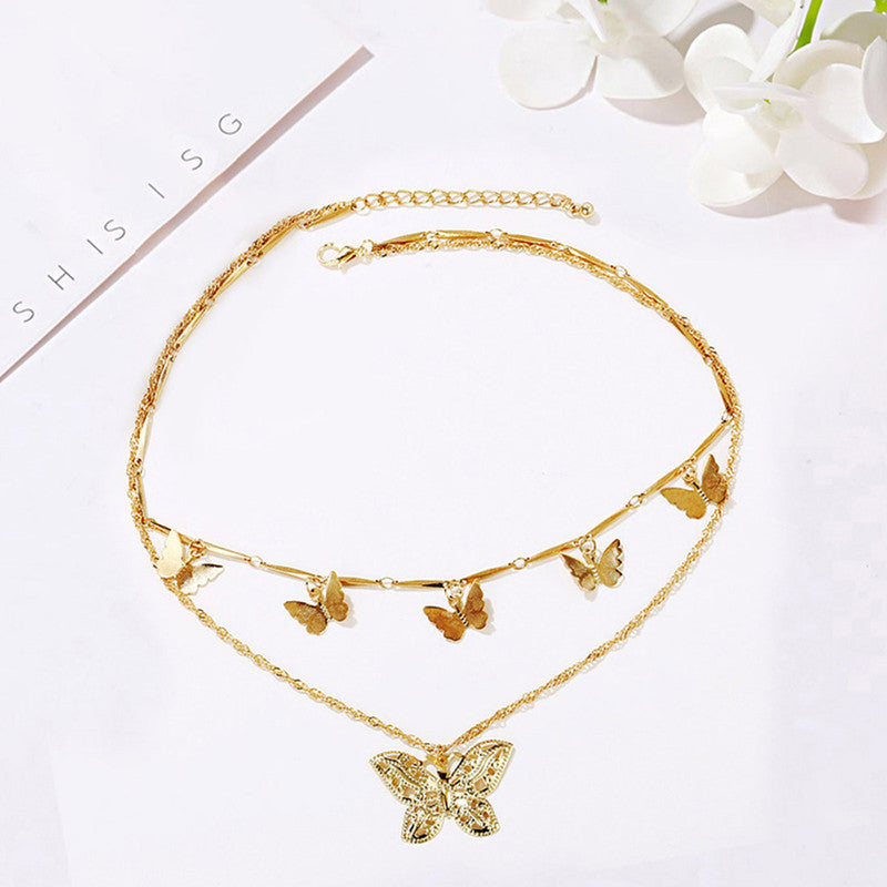 Gold Plated Butterfly inspired Layered Necklace For Women