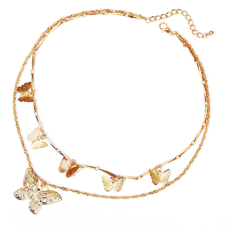 Gold Plated Butterfly inspired Layered Necklace For Women