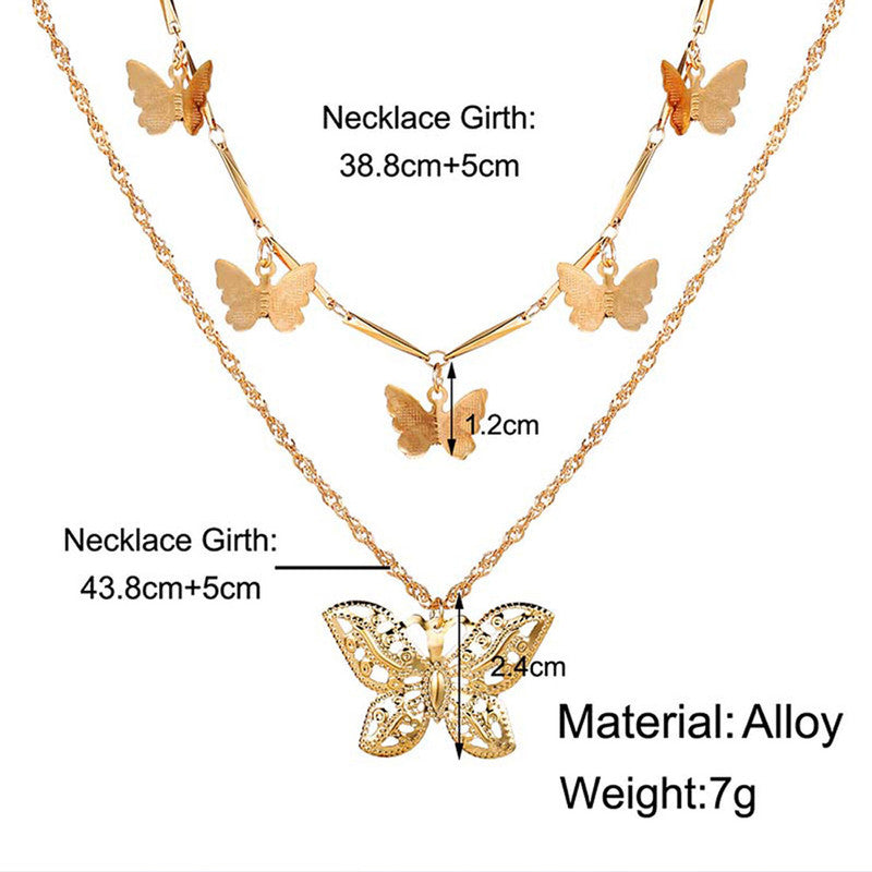 Gold Plated Butterfly inspired Layered Necklace For Women